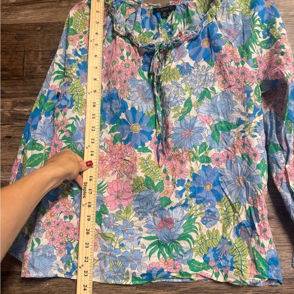 J. Crew Floral Blouse in Pastel Blue, Pink, and Green - Picture 4 of 6